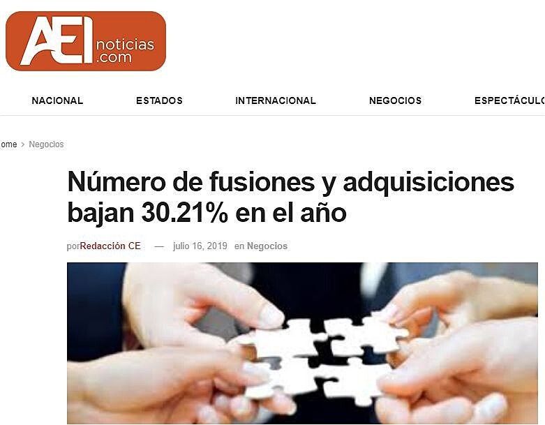 Nmero de fusiones y adquisiciones bajan 30.21% en el ao